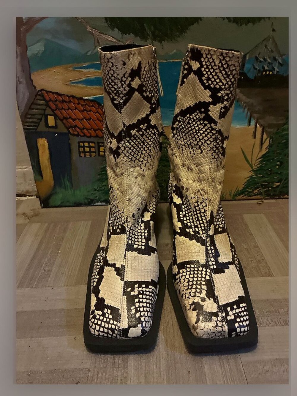 Zara Black & White Snake Skin Boot